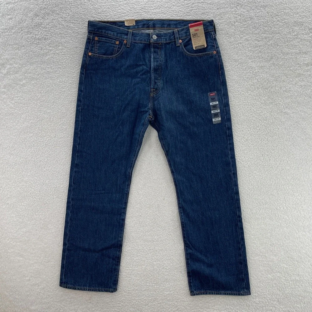 Levis 501 Jeans Mens 38x30 Blue Original Straight Button Fly Dark Wash Denim NEW